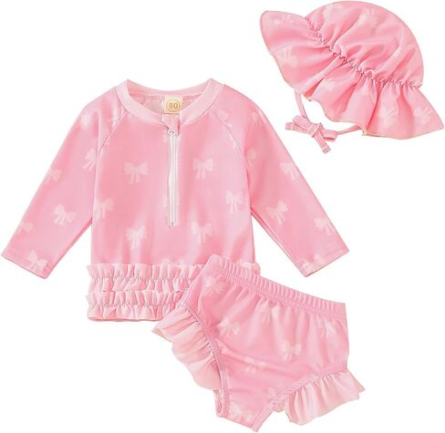 Toddler Girls Swimsuit with Hat Ruffle Stripe Swimwear Summer Beach Bathing Suit 6M-4T in Kuwait