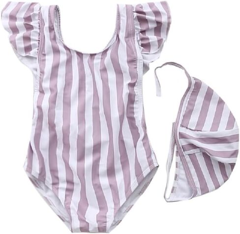 FreeLu Toddler Baby Girl Cross-Back Swimsuit One Piece Flounce Swimwear Summer Bathing Suit with Hat 18M - 6T in Saudi Arabia