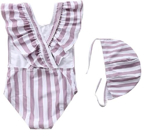 FreeLu Toddler Baby Girl Cross-Back Swimsuit One Piece Flounce Swimwear Summer Bathing Suit with Hat 18M - 6T in Saudi Arabia