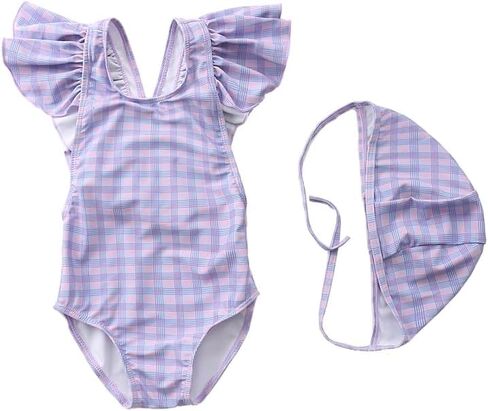 FreeLu Toddler Baby Girl Cross-Back Swimsuit One Piece Flounce Swimwear Summer Bathing Suit with Hat 18M - 6T in Saudi Arabia