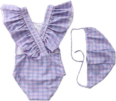 FreeLu Toddler Baby Girl Cross-Back Swimsuit One Piece Flounce Swimwear Summer Bathing Suit with Hat 18M - 6T in Saudi Arabia