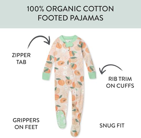 HonestBaby Non-Slip Footed Pajamas One-Piece Sleeper Zip-Front Pjs 100% Organic Cotton for Baby Girls in Saudi Arabia