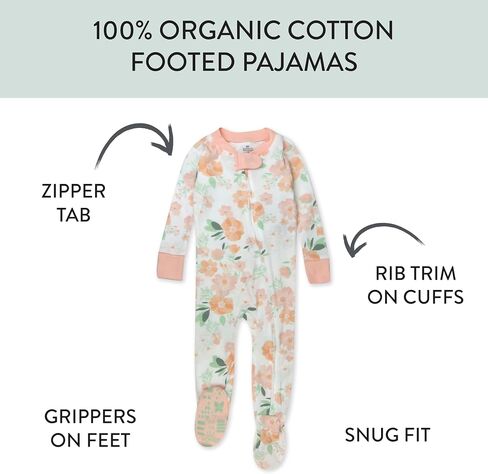 HonestBaby Non-Slip Footed Pajamas One-Piece Sleeper Zip-Front Pjs 100% Organic Cotton for Baby Girls in Saudi Arabia