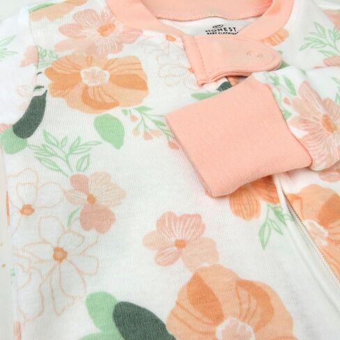 HonestBaby Non-Slip Footed Pajamas One-Piece Sleeper Zip-Front Pjs 100% Organic Cotton for Baby Girls in Saudi Arabia