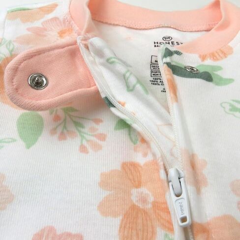 HonestBaby Non-Slip Footed Pajamas One-Piece Sleeper Zip-Front Pjs 100% Organic Cotton for Baby Girls in Saudi Arabia