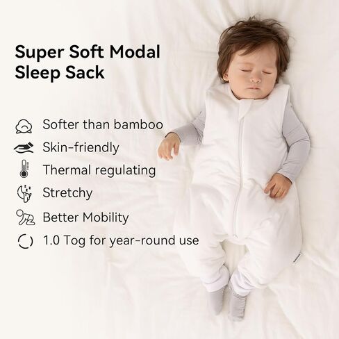 BubblePanda Modal Toddler Sleep Sack with Feet 2t-3t Months 1.0 Tog Super Soft Sleep Bag Walker with Legs for Babies 2-Way Zipper Baby Wearable Blanket in Kuwait