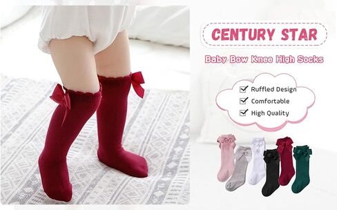 Century Star Baby Girls Bow Knee High Socks Toddlers Ruffled Tube Socks Infant Long Stockings School Uniform Leggings in Saudi Arabia