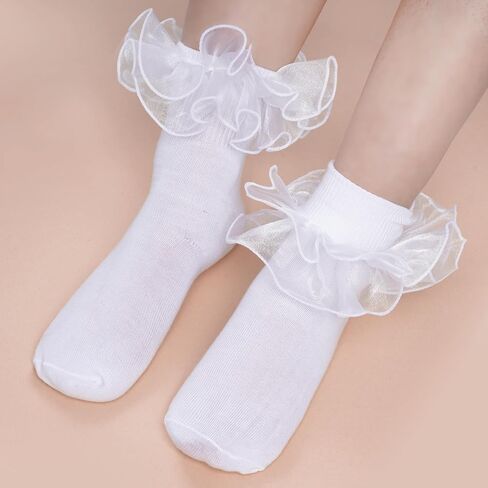 choyaxo 3 Pairs Girls Ruffle Socks Big Double Lace Frilly Socks for Toddler Girls Dress in Saudi Arabia