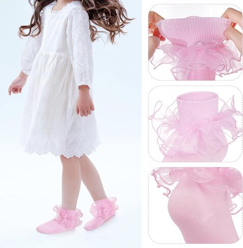 choyaxo 3 Pairs Girls Ruffle Socks Big Double Lace Frilly Socks for Toddler Girls Dress in Saudi Arabia