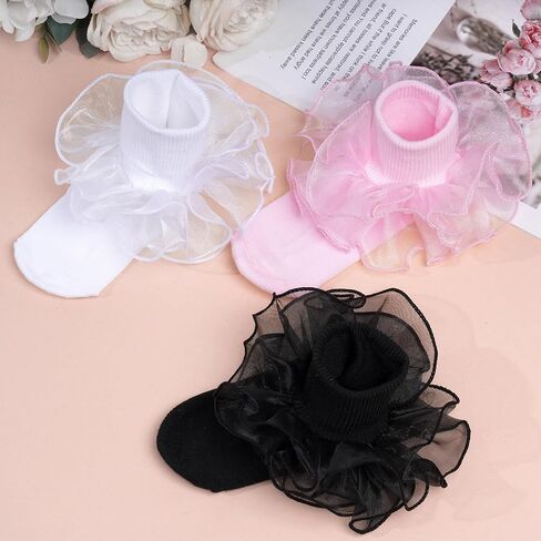 choyaxo 3 Pairs Girls Ruffle Socks Big Double Lace Frilly Socks for Toddler Girls Dress in Saudi Arabia