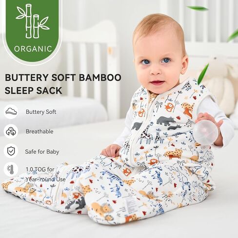 Rayon Made From Bamboo Baby Sleep Sack, SuperSoft 6-12 Months 1.0 Tog Baby Wearable Blanket, Sleeping Sack for Toddler Infant with 2-Way Zipper, Lightweight & Roomy，Green in Saudi Arabia