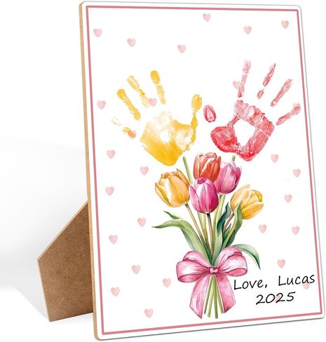 Flower Bouquet Handprint Art Keepsake Making Wooden Sign with Stand 9x12", Mothers Day Crafts for Classroom Family Activities, DIY Crafts Birthday Gifts for Mom Dad Grandma Grandpa Sister Auntie in Saudi Arabia