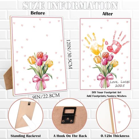 Flower Bouquet Handprint Art Keepsake Making Wooden Sign with Stand 9x12", Mothers Day Crafts for Classroom Family Activities, DIY Crafts Birthday Gifts for Mom Dad Grandma Grandpa Sister Auntie in Saudi Arabia