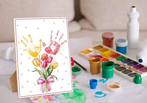 Flower Bouquet Handprint Art Keepsake Making Wooden Sign with Stand 9x12", Mothers Day Crafts for Classroom Family Activities, DIY Crafts Birthday Gifts for Mom Dad Grandma Grandpa Sister Auntie in Saudi Arabia