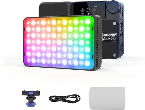 amaran Ace 25c Video Light,25w RGB Portable Light for Photography On-Camera Video Lights CRI/TLCI 95+,CCT 2,300K-10,000K,Rechargeable Dimmable Vlog Light,APP Control,PD Charging (Silver) in Kuwait