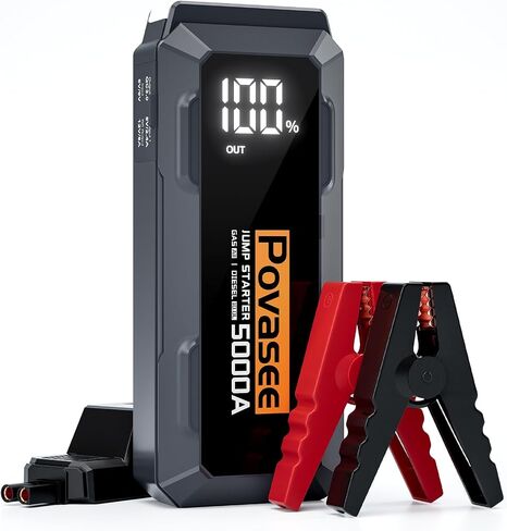 Jump Starter 5000A Peak Car Battery Jump Starter, 12V Jump Start Battery Pack up to All Gas or 10L Diesel Engine Battery Jump Box with 3" LCD Display Power Bank/Dual Output/LED Light in Kuwait