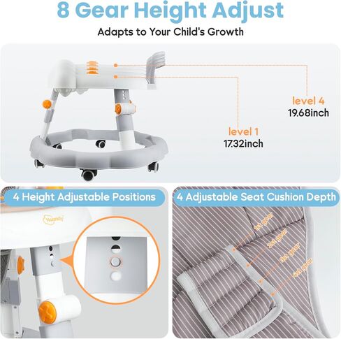 Walker for Baby Boy 7-15 Months, Baby Walkers for Girls Infant Walkers for Babies, Foldable Toddler Walker with Wheels and 8 Adjustable Heights, Baby Activity Center in Kuwait