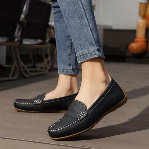 Women's Comfortable & Lightweight Leather Penny Loafers Slip-Ons Cute Business Casual Dress Shoes Work Office Flats Everyday Walking Shoes Driving Mocs for Women in Saudi Arabia