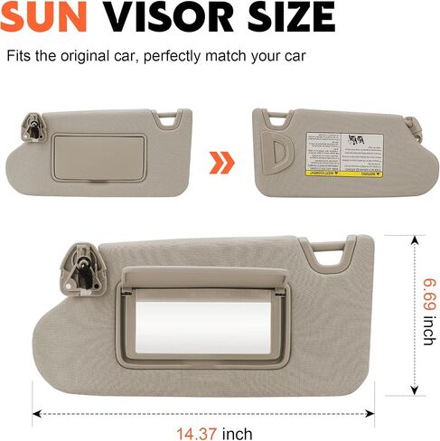 Gray Driver Left + Passenger Right Side Sun Visor Replacement with Led Light Compatible with 2013 2014 2015 2016 2017 2018 Nissan Altima without Sunroof Replace 96400-3TA2A & 96401-3TA2A in Saudi Arabia