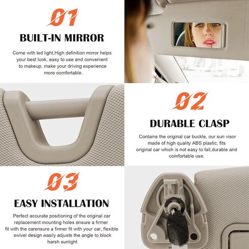 Gray Driver Left + Passenger Right Side Sun Visor Replacement with Led Light Compatible with 2013 2014 2015 2016 2017 2018 Nissan Altima without Sunroof Replace 96400-3TA2A & 96401-3TA2A in Saudi Arabia