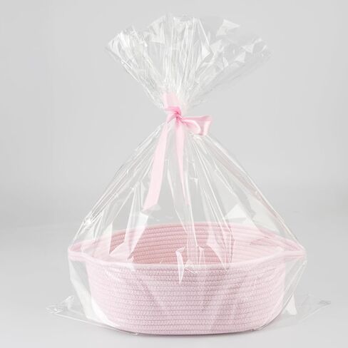 Baby Gifts Basket Empty with Gifts Bag and Ribbon12"x8"x5" Gift Baskets to Fill Easter Baskets Birthday Baskets Small Woven Cotton Rope Basket Baby Toy Baske(pink, regular) in Saudi Arabia