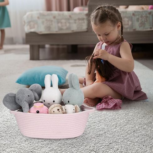 Baby Gifts Basket Empty with Gifts Bag and Ribbon12"x8"x5" Gift Baskets to Fill Easter Baskets Birthday Baskets Small Woven Cotton Rope Basket Baby Toy Baske(pink, regular) in Saudi Arabia