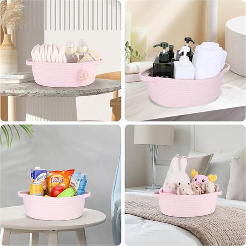 Baby Gifts Basket Empty with Gifts Bag and Ribbon12"x8"x5" Gift Baskets to Fill Easter Baskets Birthday Baskets Small Woven Cotton Rope Basket Baby Toy Baske(pink, regular) in Saudi Arabia
