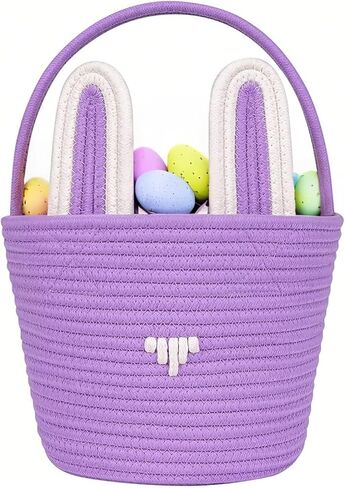 Easter Basket,Bunny Easter Baskets,Easter Egg Basket Plush Easter Buckets for Kids,Rabbit Easter Tote Bags for Easter Decorations Candy Gifts Toy(White) in Kuwait