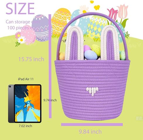 Easter Basket,Bunny Easter Baskets,Easter Egg Basket Plush Easter Buckets for Kids,Rabbit Easter Tote Bags for Easter Decorations Candy Gifts Toy(White) in Kuwait