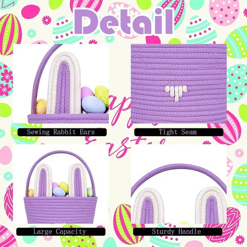 Easter Basket,Bunny Easter Baskets,Easter Egg Basket Plush Easter Buckets for Kids,Rabbit Easter Tote Bags for Easter Decorations Candy Gifts Toy(White) in Kuwait