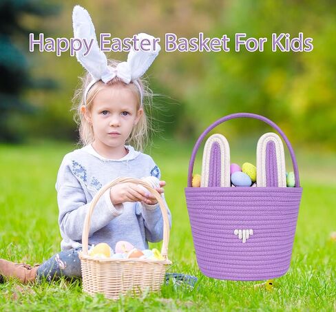 Easter Basket,Bunny Easter Baskets,Easter Egg Basket Plush Easter Buckets for Kids,Rabbit Easter Tote Bags for Easter Decorations Candy Gifts Toy(White) in Kuwait