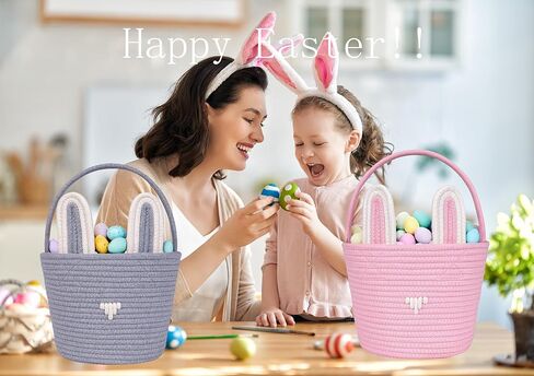 Easter Basket,Bunny Easter Baskets,Easter Egg Basket Plush Easter Buckets for Kids,Rabbit Easter Tote Bags for Easter Decorations Candy Gifts Toy(White) in Kuwait