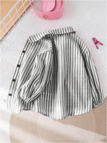 SweatyRocks Girl's Striped Button Down Shirts Lantern Long Sleeve Collared Blouse in Saudi Arabia