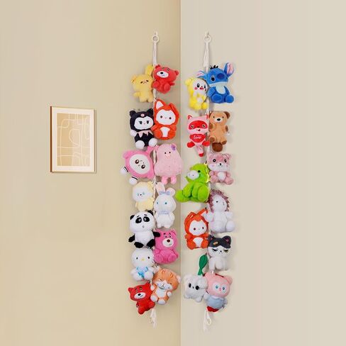 Stuffed Animal Storage Chain Boho Room Decor, Hanging Stuffed Animal Holder with 20 Metal Clips, Macrame Plush Toy Corner Organizer for Kids Baby Nursery Bedroom Playroom Wall Decor, 2 Pack in Saudi Arabia