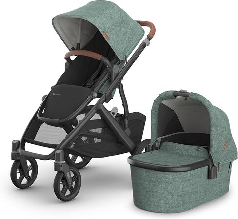 UPPAbaby Vista V3 Stroller + Bassinet V3 - Convertible Single-to-Double Stroller System- Bassinet, Toddler Seat, Bug Shield, Rain Shield Included - Theo (Dark Taupe/Silver Frame/Chestnut Leather) in Saudi Arabia