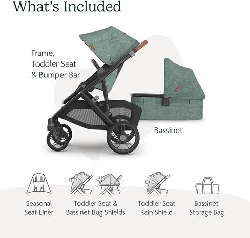 UPPAbaby Vista V3 Stroller + Bassinet V3 - Convertible Single-to-Double Stroller System- Bassinet, Toddler Seat, Bug Shield, Rain Shield Included - Theo (Dark Taupe/Silver Frame/Chestnut Leather) in Saudi Arabia