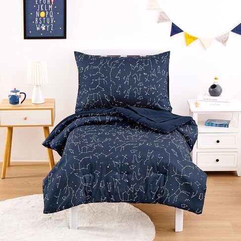 Wake In Cloud - Toddler Bedding Set for Boys Girls, Space Stars Constellation Galaxy, 4 Pieces Soft Crib Bed Set Including Comforter, Sheets and Pillowcase, Navy Blue in Saudi Arabia