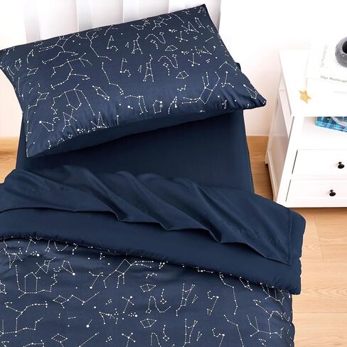 Wake In Cloud - Toddler Bedding Set for Boys Girls, Space Stars Constellation Galaxy, 4 Pieces Soft Crib Bed Set Including Comforter, Sheets and Pillowcase, Navy Blue in Saudi Arabia