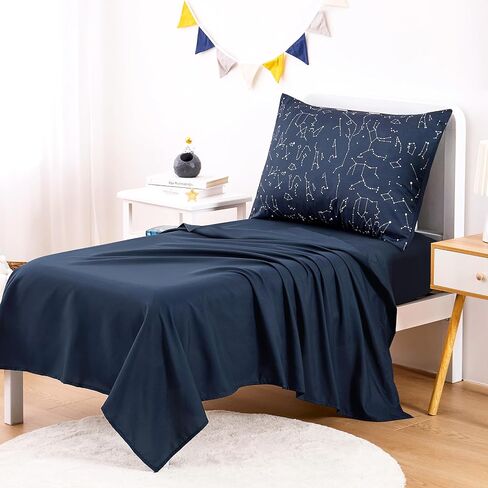 Wake In Cloud - Toddler Bedding Set for Boys Girls, Space Stars Constellation Galaxy, 4 Pieces Soft Crib Bed Set Including Comforter, Sheets and Pillowcase, Navy Blue in Saudi Arabia