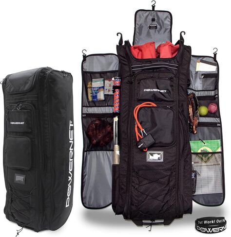 حقيبة PowerNet Optimus Rolling Baseball Gear مع أكمام مضرب وخطاطيف تعليق ومقصورة للمربط in Kuwait