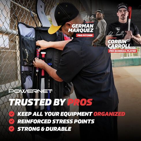 حقيبة PowerNet Optimus Rolling Baseball Gear مع أكمام مضرب وخطاطيف تعليق ومقصورة للمربط in Kuwait