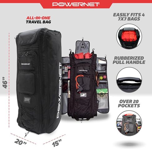 حقيبة PowerNet Optimus Rolling Baseball Gear مع أكمام مضرب وخطاطيف تعليق ومقصورة للمربط in Kuwait