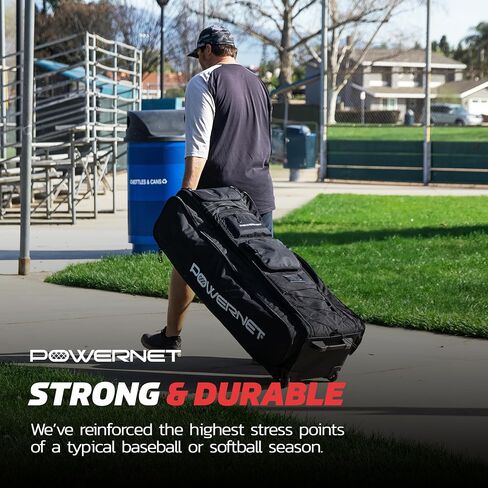 حقيبة PowerNet Optimus Rolling Baseball Gear مع أكمام مضرب وخطاطيف تعليق ومقصورة للمربط in Kuwait
