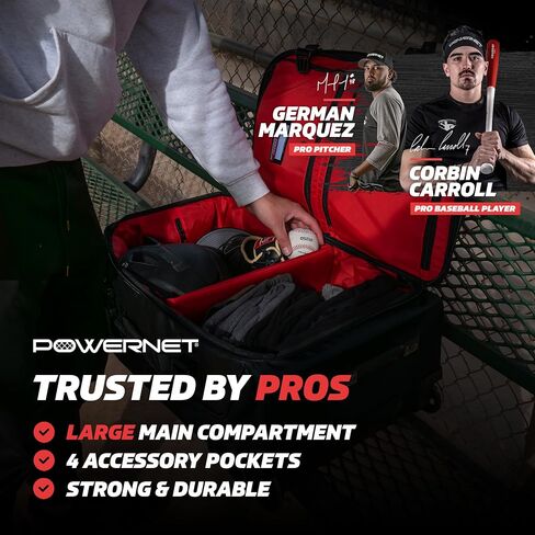 حقيبة PowerNet Optimus Rolling Baseball Gear مع أكمام مضرب وخطاطيف تعليق ومقصورة للمربط in Kuwait