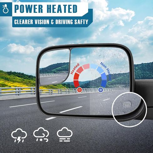 Driver and Passenger Side Tow Mirrors For for Dodge 02-08 Ram 1500 03-09 Ram 2500 3500 with POWER HEATED Without SIGNAL BLACK With Convex glasses in Kuwait