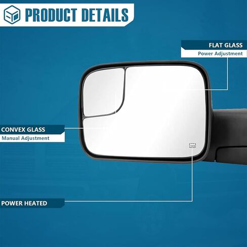 Driver and Passenger Side Tow Mirrors For for Dodge 02-08 Ram 1500 03-09 Ram 2500 3500 with POWER HEATED Without SIGNAL BLACK With Convex glasses in Kuwait