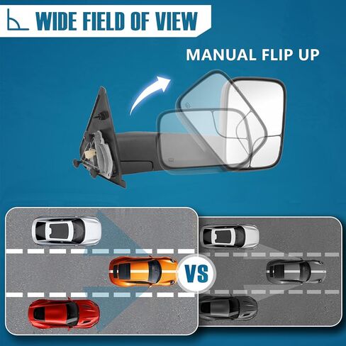 Driver and Passenger Side Tow Mirrors For for Dodge 02-08 Ram 1500 03-09 Ram 2500 3500 with POWER HEATED Without SIGNAL BLACK With Convex glasses in Kuwait