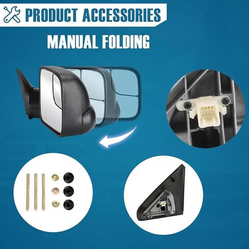 Driver and Passenger Side Tow Mirrors For for Dodge 02-08 Ram 1500 03-09 Ram 2500 3500 with POWER HEATED Without SIGNAL BLACK With Convex glasses in Kuwait