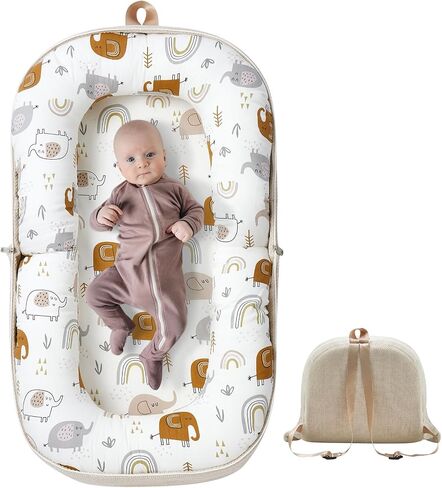 Baby Lounger, Foldable Baby Travel Bassinet with Soft Memory Foam Mat, Converts to Backpack Baby Travel Nest for Newborn Infant Babies 0-12 Months (Dark Blue Fox) in Saudi Arabia