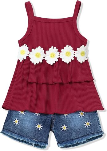 oklady Toddler Girl Clothes Ruffle Daisy Sleeveless Tank Tops and Denim Shorts Girls Summer Outfits in Saudi Arabia